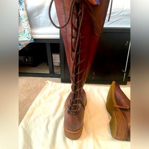 Brown leather knee high boots